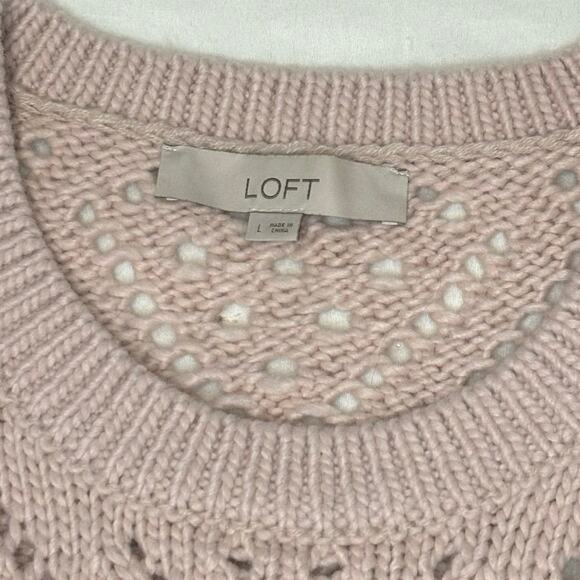 LOFT Women’s M Pink Wool Blend Pointelle Pullover Sweater | Cottage Core Casual - Picture 5 of 11